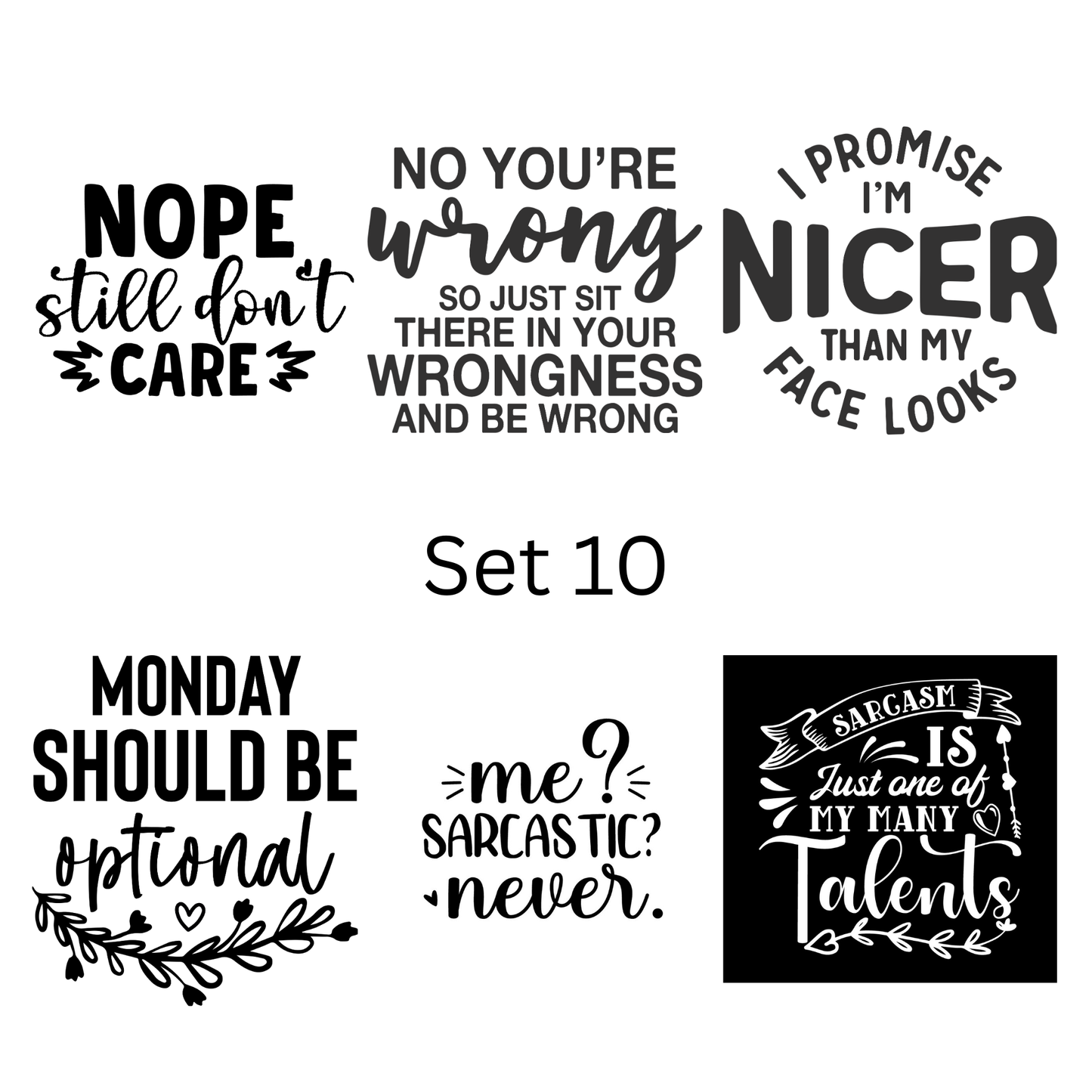 Pre-made magnets. Sarcasm and funny quote set (6 per pack)