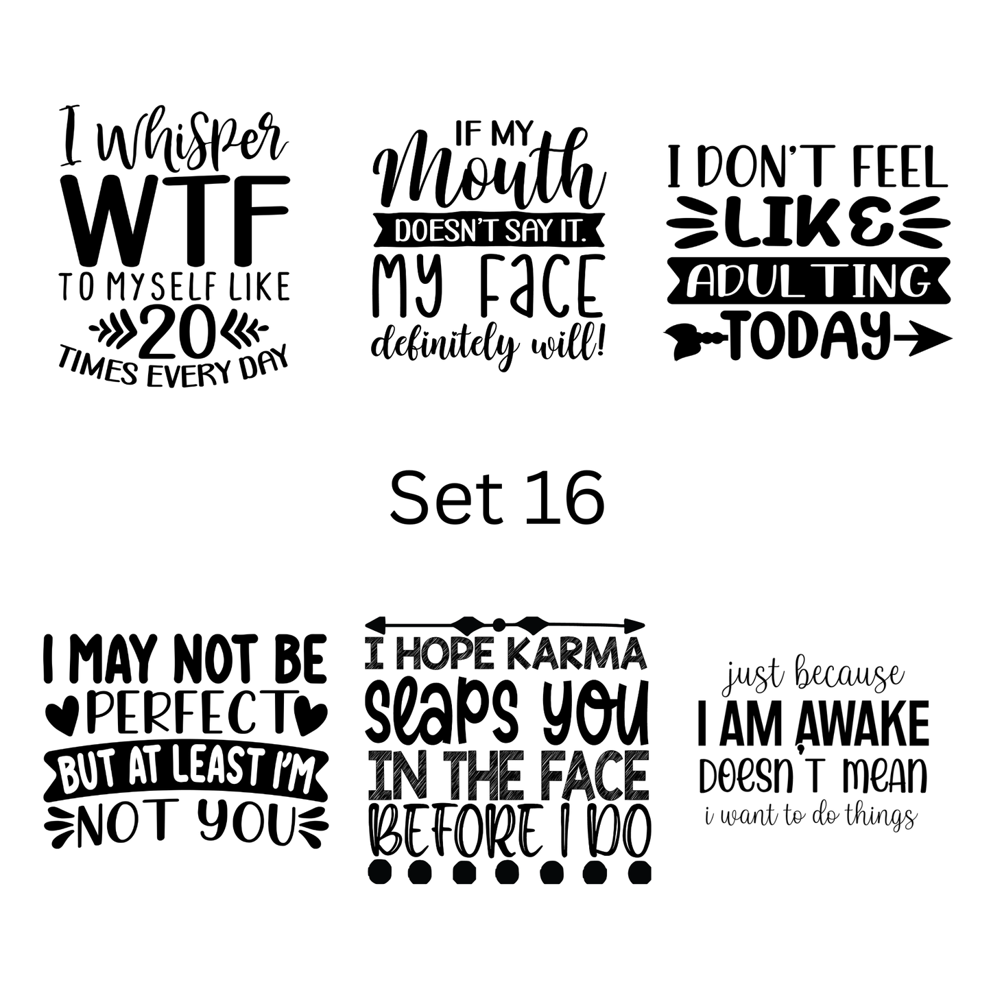 Pre-made magnets. Sarcasm and funny quote set (6 per pack)