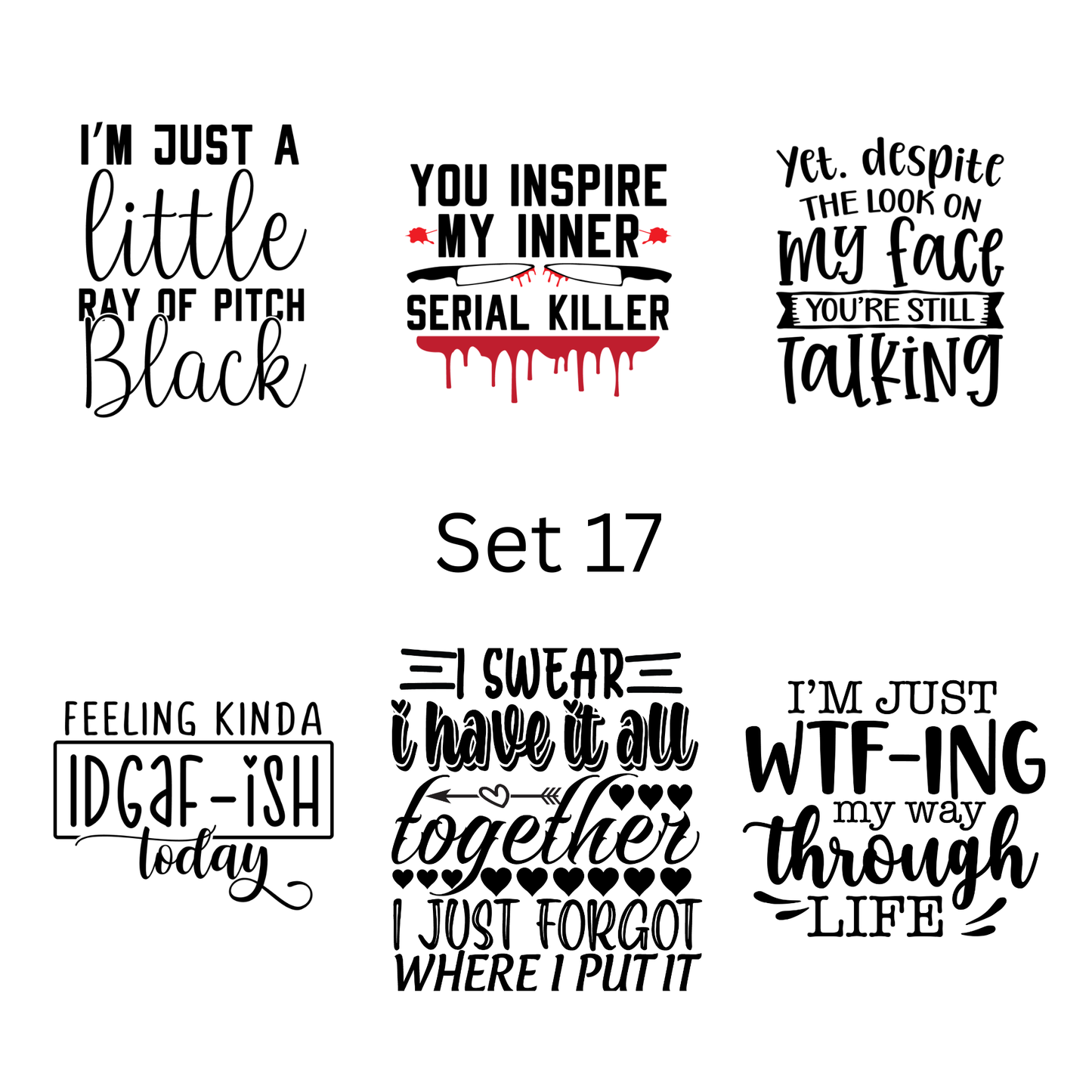 Pre-made magnets. Sarcasm and funny quote set (6 per pack)