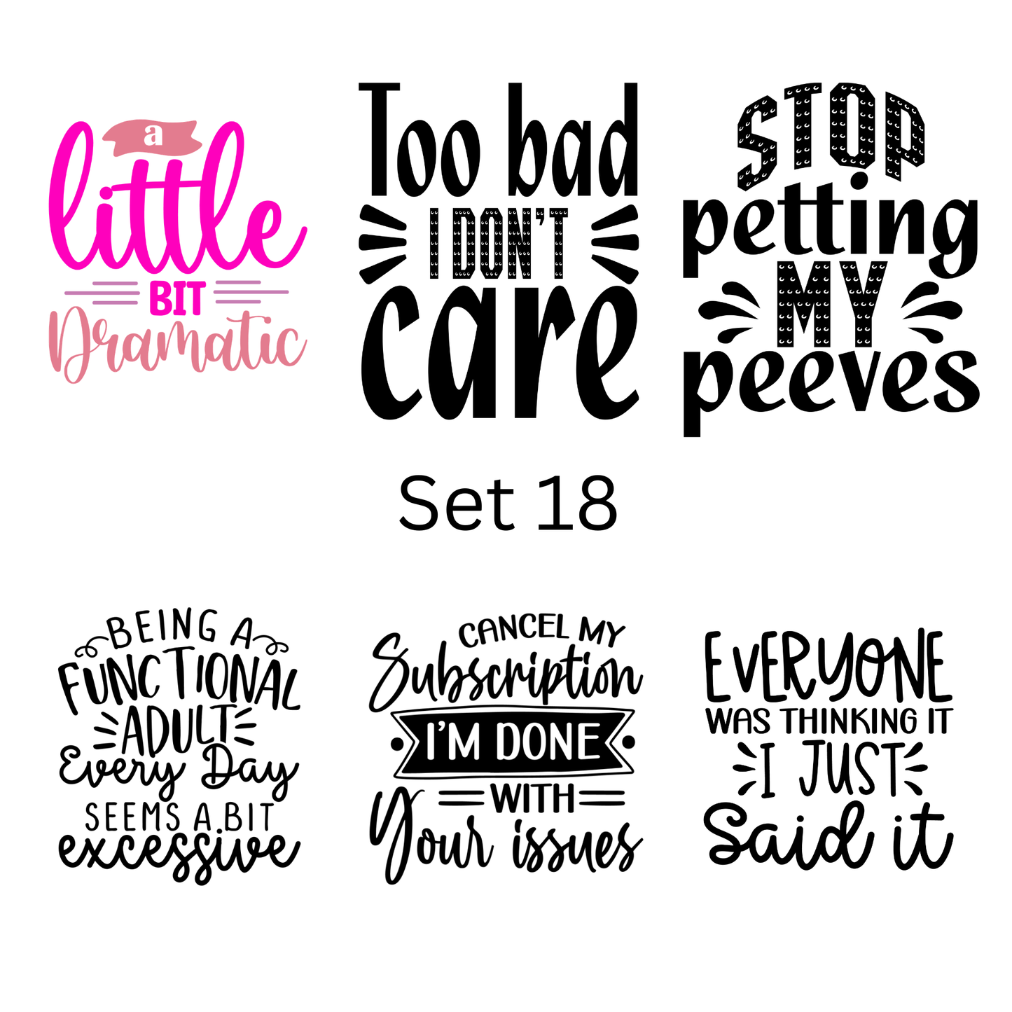 Pre-made magnets. Sarcasm and funny quote set (6 per pack)