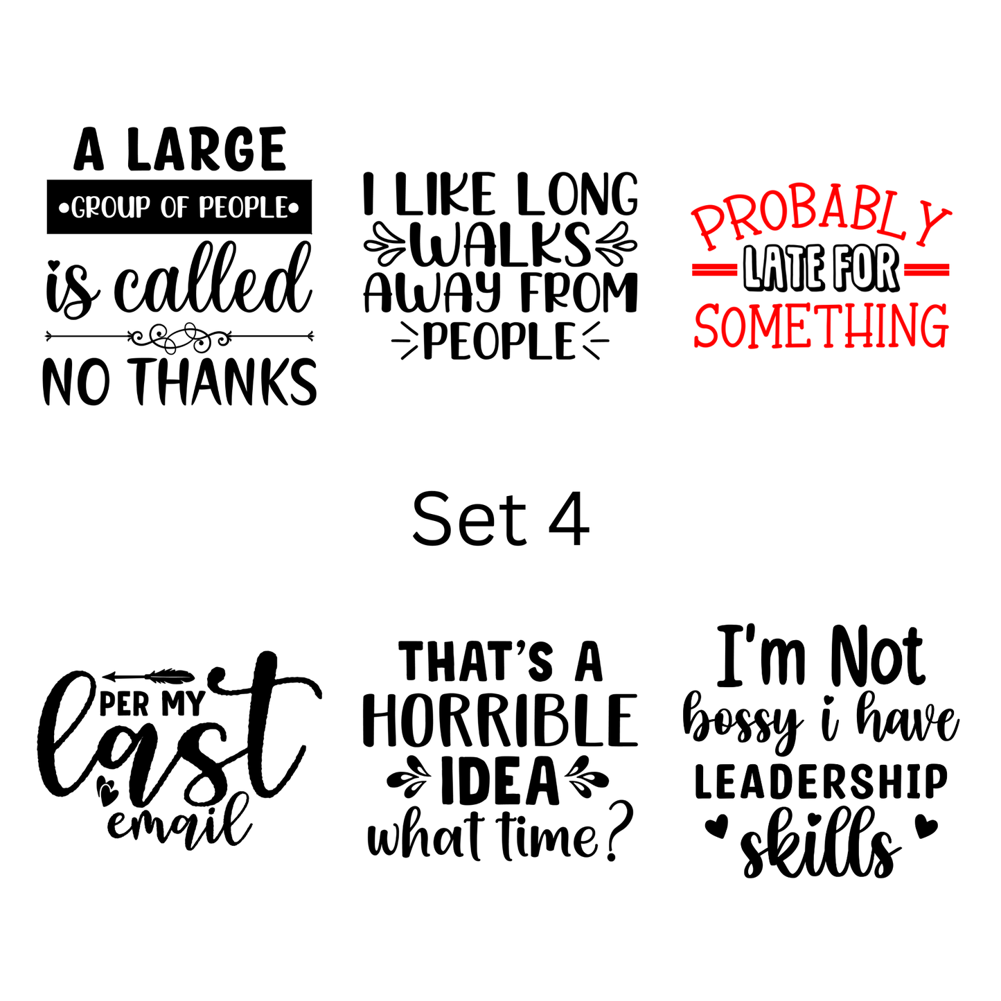 Pre-made magnets. Sarcasm and funny quote set (6 per pack)