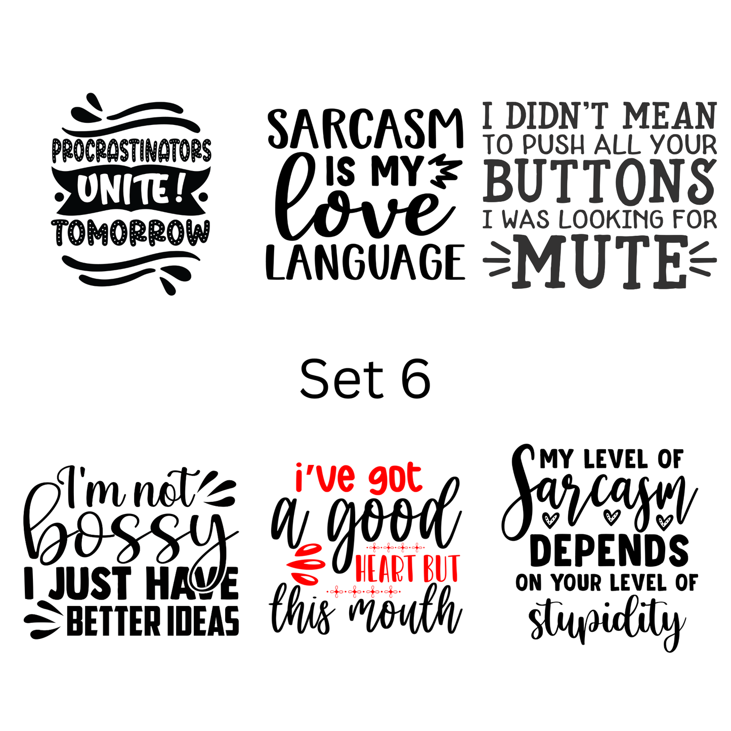 Pre-made magnets. Sarcasm and funny quote set (6 per pack)