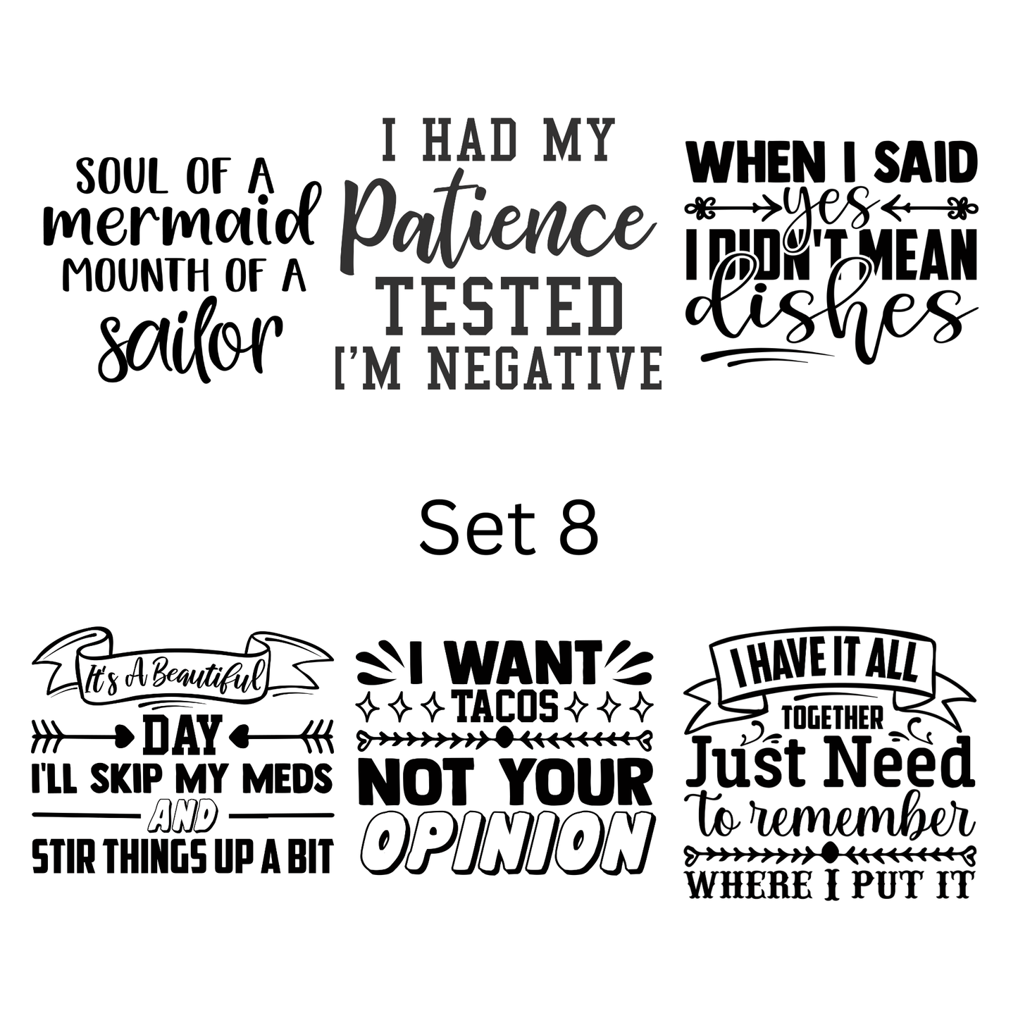 Pre-made magnets. Sarcasm and funny quote set (6 per pack)